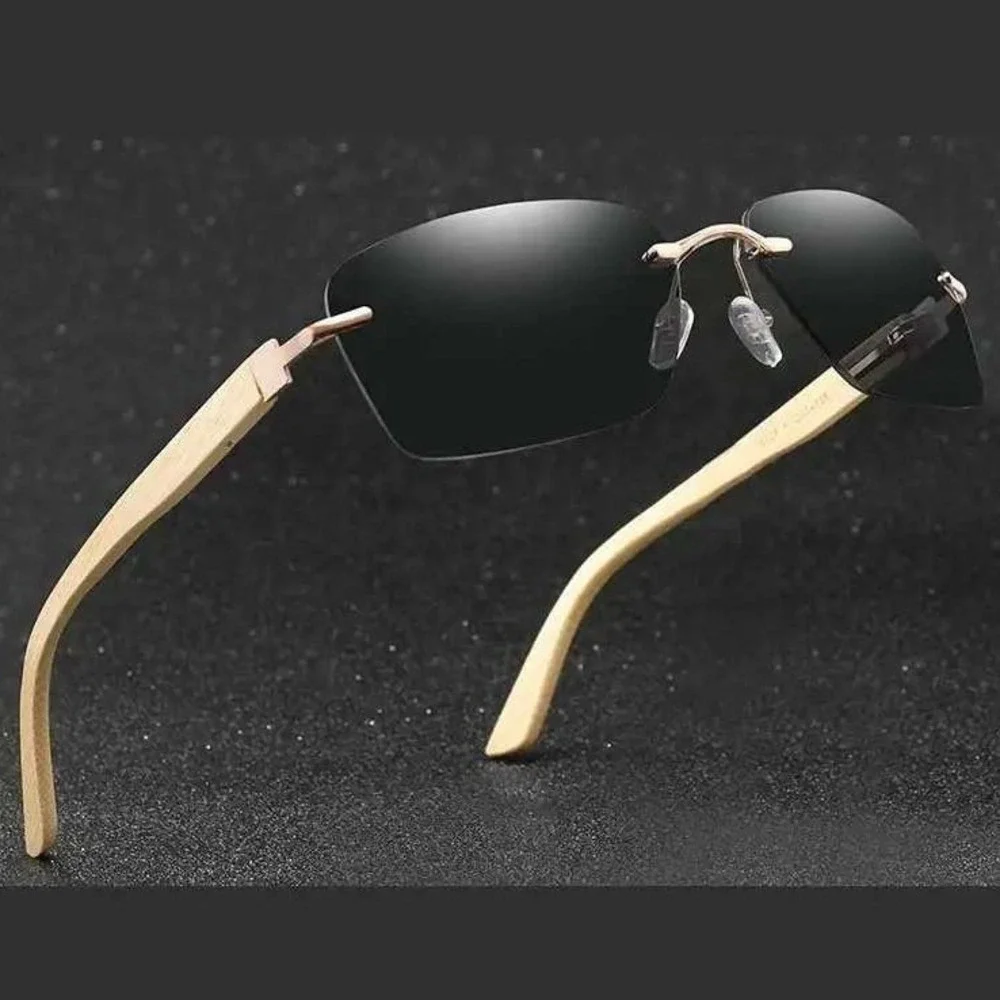 Sunglasses Men Dark Black Lens Driving Fishing Wood Frame Street Designer HipHop